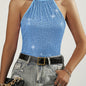 Sequined Tie Back Halter Top, Elegant Sleeveless Top For Summer, Women's Clothing