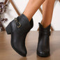 Women's Chunky Heeled Ankle Boots, Retro Buckle Strap Pointed Toe Booties, Side Zipper Short Boots