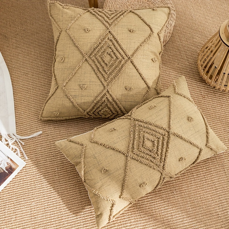 1pc Brown Checkered Throw Pillow Cover - Retro Simple Style Canvas Circle Velvet Craft for Living Room Sofa Bedroom Decor