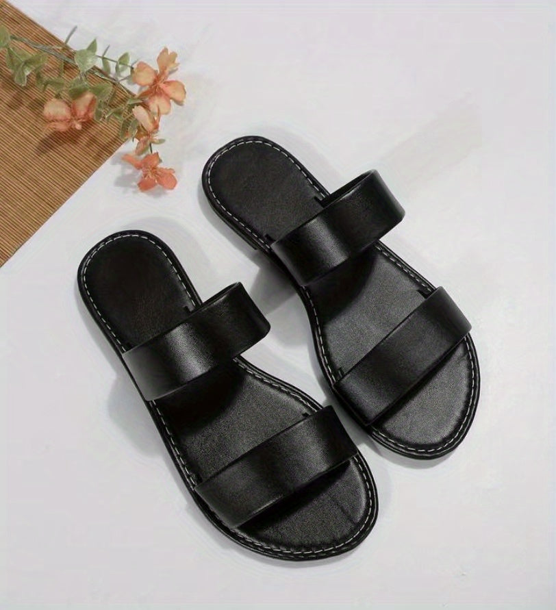 Women's Double Strap Slide Sandals - Casual Slip On Flat Summer Shoes, Lightweight - For Women - Perfect for Beach, Pool, and Casual Wear - Ideal Gift for Summer