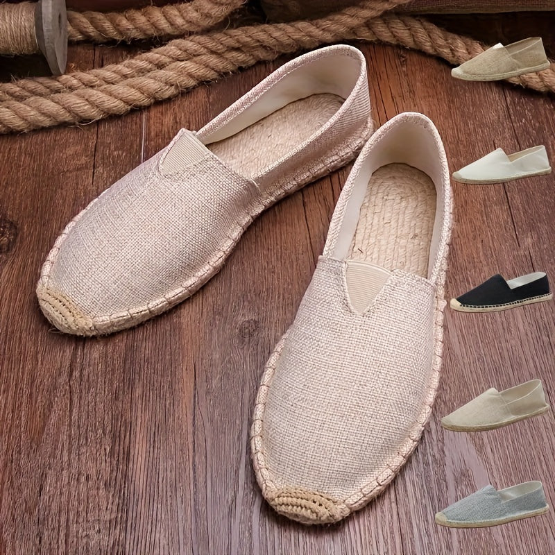 Mens Canvas Espadrille Loafers - Breathable Mesh Lining, Slip-On Design, Comfortable Rubber Soles for Casual Walking - Perfect for Fall, Spring, Summer Seasons