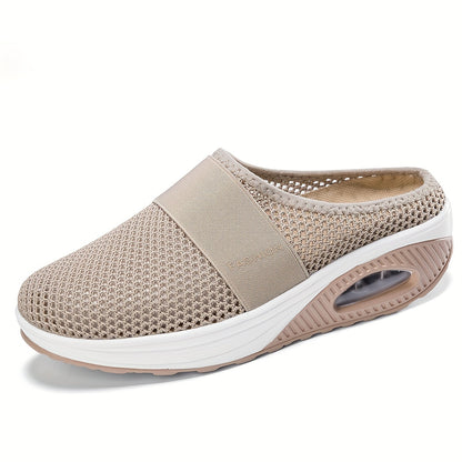 Women's Flying Woven Mesh Sandals, Casual Air Cushion Sole Mules, Breathable & Lightweight Mule Sneakers
