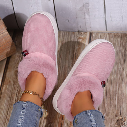 Ultra Soft Cozy Fuzzy House Slippers - Winter Warm Plush Lined Shoes for Men and Women - Cozy Corduroy Slip On Slippers with Fleece Lining for Cold Weather