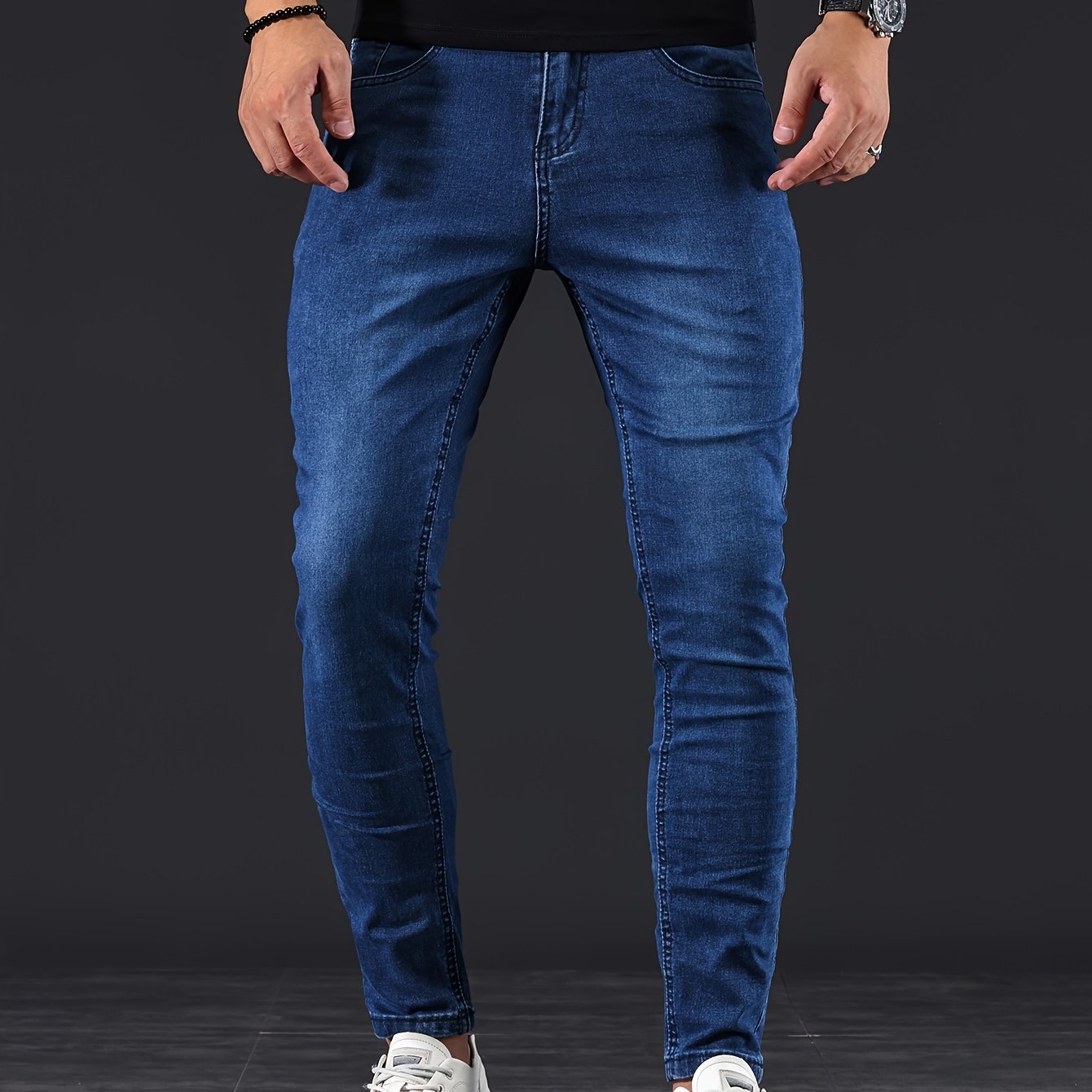 Mens Slim Fit Flex Denim Jeans - Ruggedly Distressed Streetwear with Comfortable Medium Stretch - Fashionable Casual Elegance