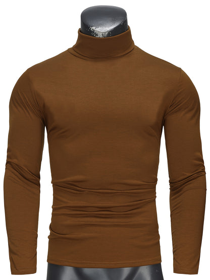 Long-Sleeved Multicolor Turtleneck Shirt for Men - Soft Medium Stretch Polyester Fabric, Regular Fit, High Neck Collar, Machine Washable, Perfect for Spring and Fall Seasons