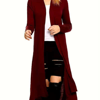 Cozy Long Length Cardigan Sweater - Soft Open Front Drape Knit Design, Casual Long Sleeve, Relaxed Fit, Women's Clothing for Everyday Wear