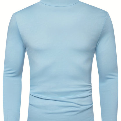 Long-Sleeved Multicolor Turtleneck Shirt for Men - Soft Medium Stretch Polyester Fabric, Regular Fit, High Neck Collar, Machine Washable, Perfect for Spring and Fall Seasons