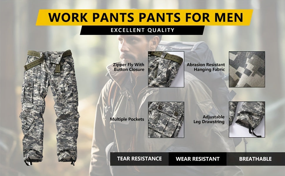 Cotton Men's Multi Pocket Camouflage Pattern Cargo Pants, Tactical Pants