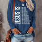 Jesus Print Crew Neck T-shirt, Casual Long Sleeve Top For Spring & Fall, Women's Clothing