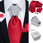 [For Business Silvery Necktie Set] Men's Necktie Silvery Ring & Handkerchief & Cufflinks Set For Business Accessories With Gift Box