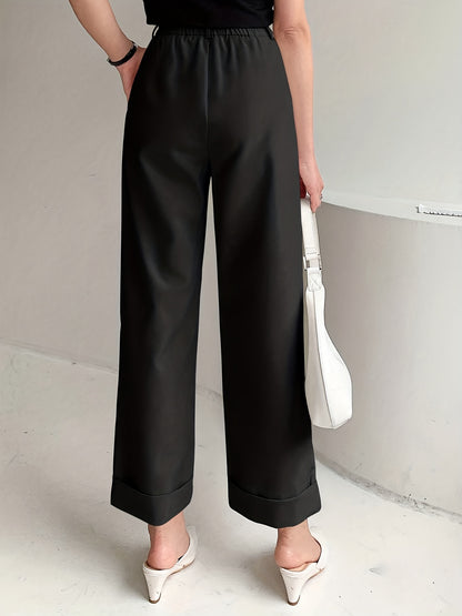 Chic Solid High Waist Pleated Pants - Flattering Draped Design, Straight Leg, Casual Style - Perfect for Womens Wardrobe