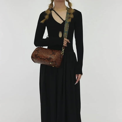 Boho-Chic Floral Embossed Crossbody & Shoulder Bag for Women | Elegant Retro Charm with Secure Zipper Closure, Perfect for Every Occasion