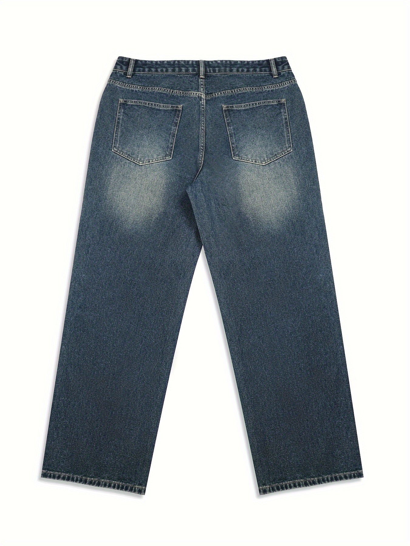 Men's Casual Wide Leg Jeans, Street Style Loose Fit Distressed Denim Pants