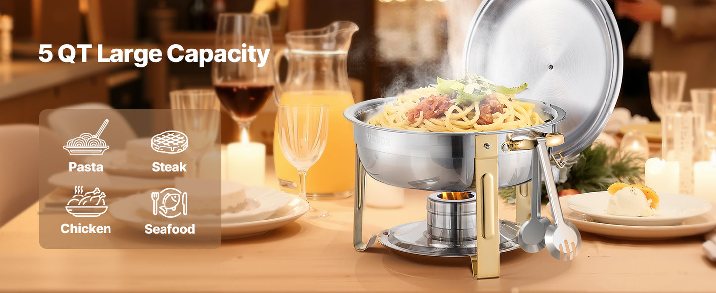 SucceBuy Lot de 4 boîtes à frire pour buffet, chafer en acier inoxydable avec poêle ronde pleine grandeur, serveur chauffant pour restauration, pour banquets de fête