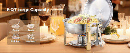 SucceBuy Lot de 4 boîtes à frire pour buffet, chafer en acier inoxydable avec poêle ronde pleine grandeur, serveur chauffant pour restauration, pour banquets de fête