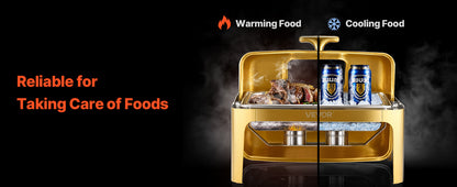 VEVOR Chauffe-Plat Rectangulaire 8,5 L, Buffet Chauffant avec Couvercle Rabattable Visible, Réchaud en Inox avec Bac Pleine Taille, pour Buffet Libre-Service Hôtel Traiteur Restauration, Doré