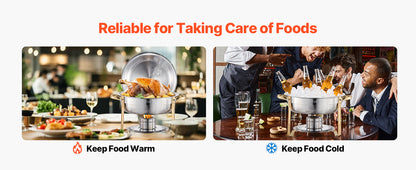 SucceBuy Lot de 4 boîtes à frire pour buffet, chafer en acier inoxydable avec poêle ronde pleine grandeur, serveur chauffant pour restauration, pour banquets de fête