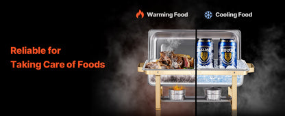 SucceBuy Lot de 4 buffet à réchaud de 8 Qt, chafer en acier inoxydable avec 2 poêles pleine taille et 4 demi-taille, serveur chauffant pour restauration