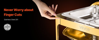 VEVOR Chauffe-Plat Rectangulaire 8,5 L, Buffet Chauffant avec Couvercle Rabattable Visible, Réchaud en Inox avec Bac Pleine Taille, pour Buffet Libre-Service Hôtel Traiteur Restauration, Doré