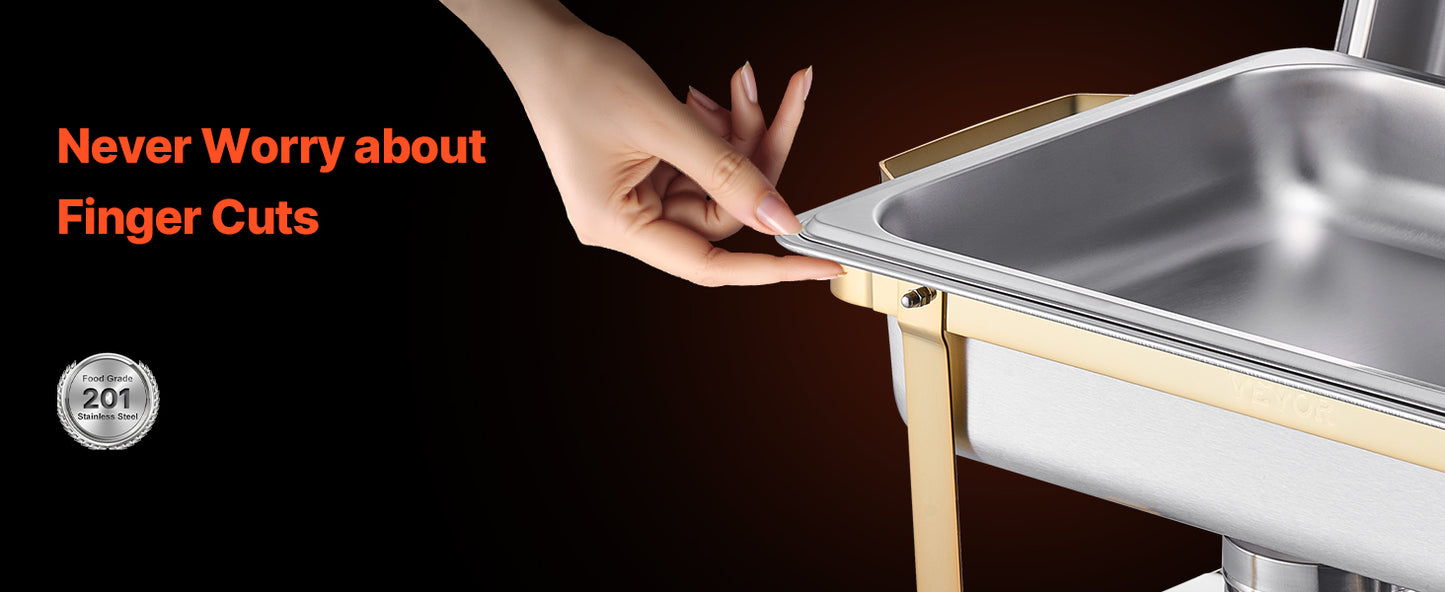 SucceBuy Lot de 4 buffet à réchaud de 8 Qt, chafer en acier inoxydable avec 2 poêles pleine taille et 4 demi-taille, serveur chauffant pour restauration