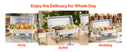 SucceBuy Lot de 4 buffet à réchaud de 8 Qt, chafer en acier inoxydable avec 2 poêles pleine taille et 4 demi-taille, serveur chauffant pour restauration