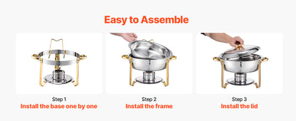 SucceBuy Lot de 4 boîtes à frire pour buffet, chafer en acier inoxydable avec poêle ronde pleine grandeur, serveur chauffant pour restauration, pour banquets de fête