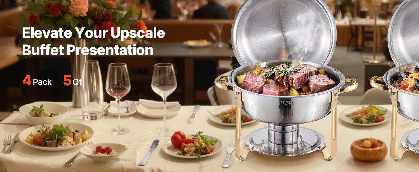 SucceBuy Lot de 4 boîtes à frire pour buffet, chafer en acier inoxydable avec poêle ronde pleine grandeur, serveur chauffant pour restauration, pour banquets de fête