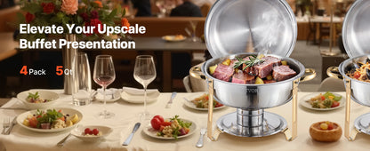 SucceBuy Lot de 4 boîtes à frire pour buffet, chafer en acier inoxydable avec poêle ronde pleine grandeur, serveur chauffant pour restauration, pour banquets de fête