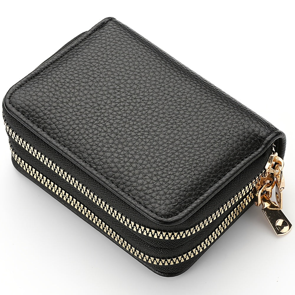 Stylish Womens Double Zipper Wallet - Compact Short Card Holder with Large Capacity, Practical Coin Purse for Everyday Use