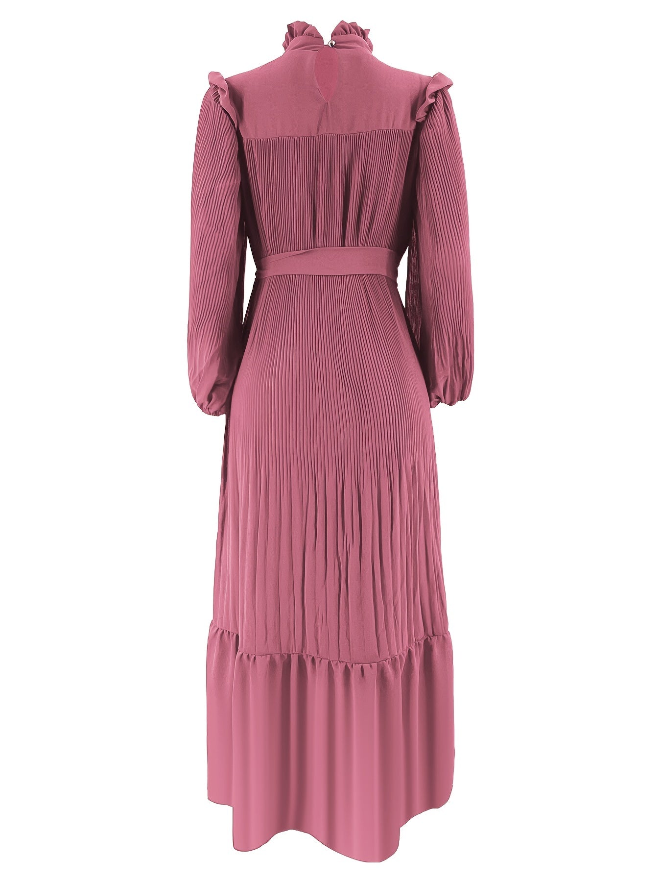 Ramadan Elegant Long Length Kaftan Dress - Polyester Solid Color Belted Maxi Dress with Ruffle Trim, Machine Washable, Casual Wear for All Seasons