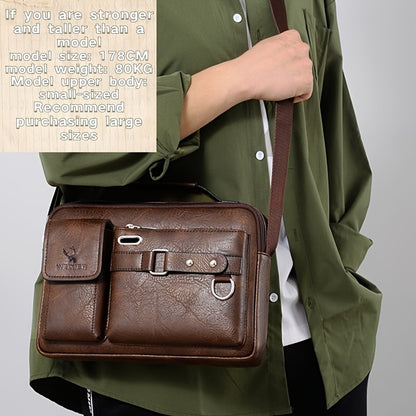 1/2pcs Men's Business Adjustable Strap Sling Bag, Casual PU Leather Shoulder Messenger Bag