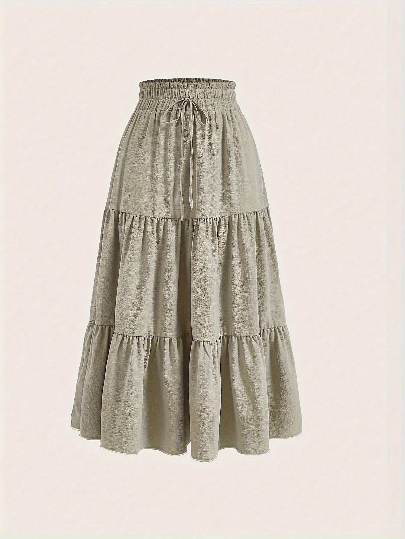 Solid Tie Waist Tiered Skirt, Casual Elastic Waist Skirt For Spring & Fall, Women's Clothing