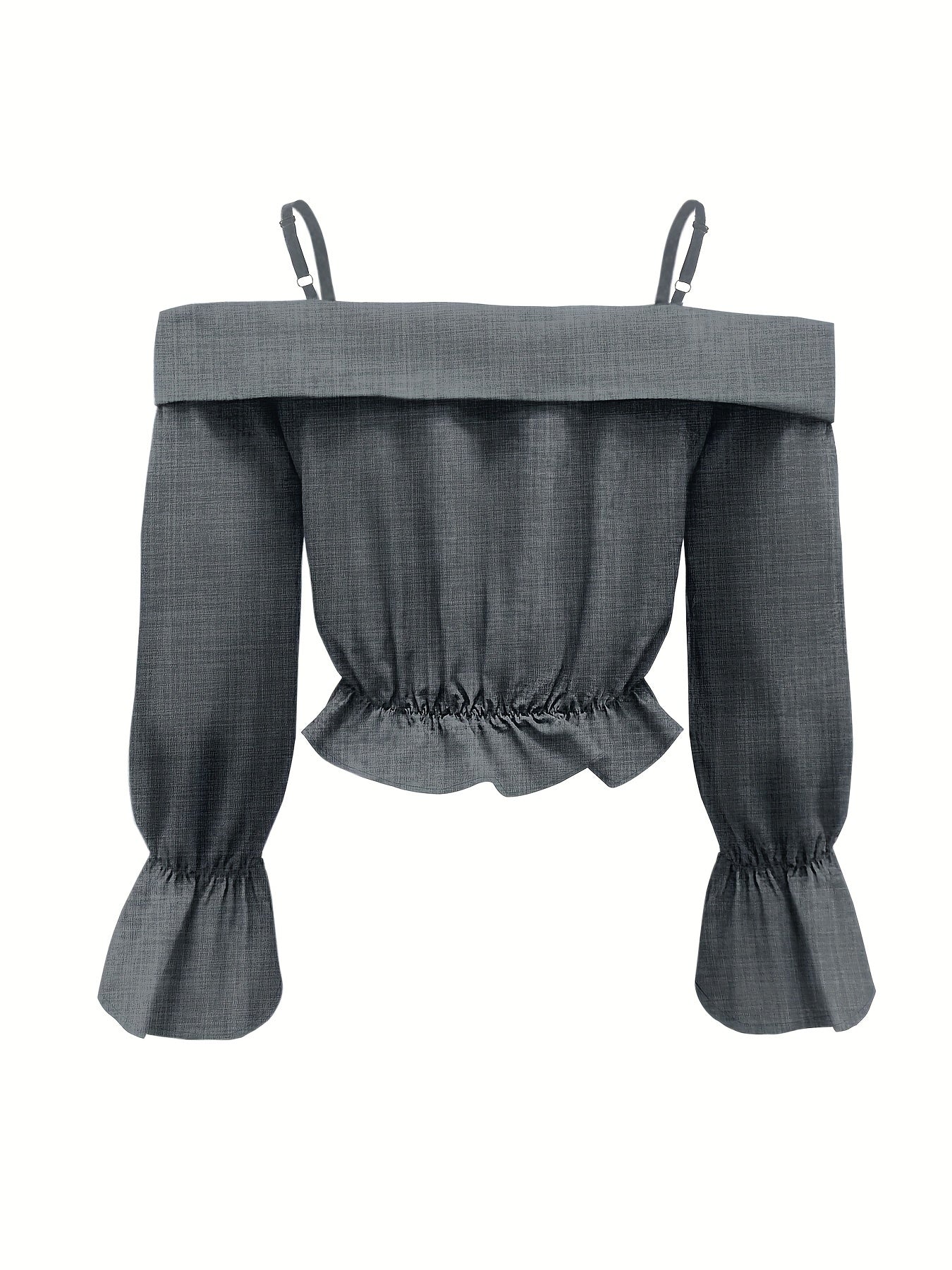 Solid Spaghetti Strap Blouse, Casual Bell Sleeve Surplice Neck Blouse, Women's Clothing