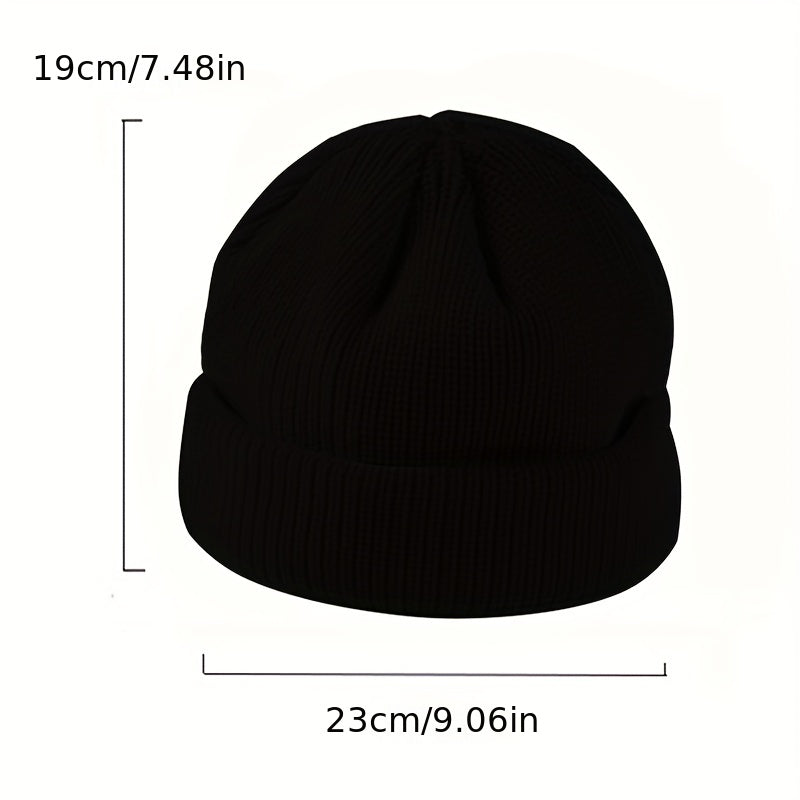 1pc Fashionable Cuffed Windproof Knit Dome Beanie Hat For Men And Women