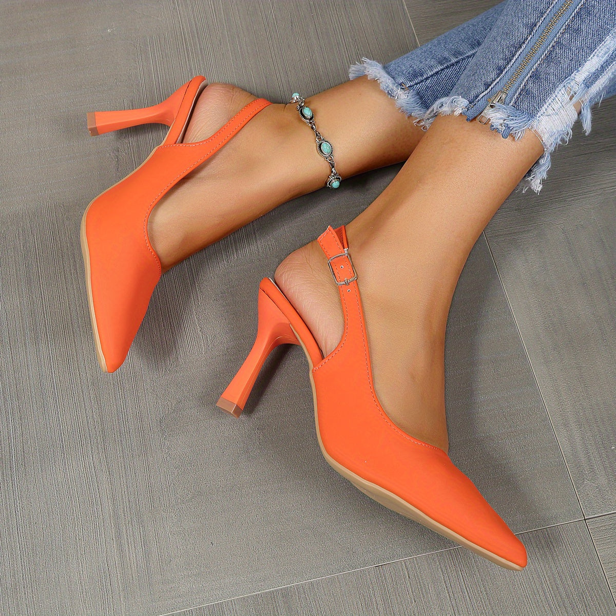 Women's Slingback High Heels, Solid Color Pointed Toe Buckle Strap Stilettos, Party & Dress Summer Shoes for Koningsdag/King's Day