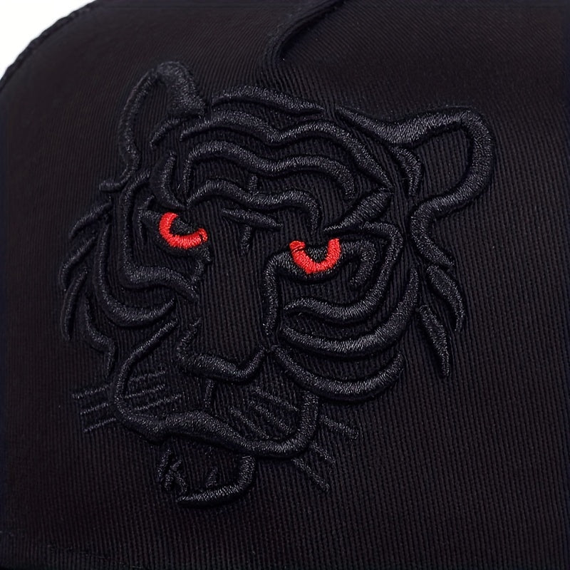 Tiger Embroidery Unisex Baseball Cap Solid Color Mesh Breathable Trucker Hat Adjustable Sports Sun Hats For Women & Men