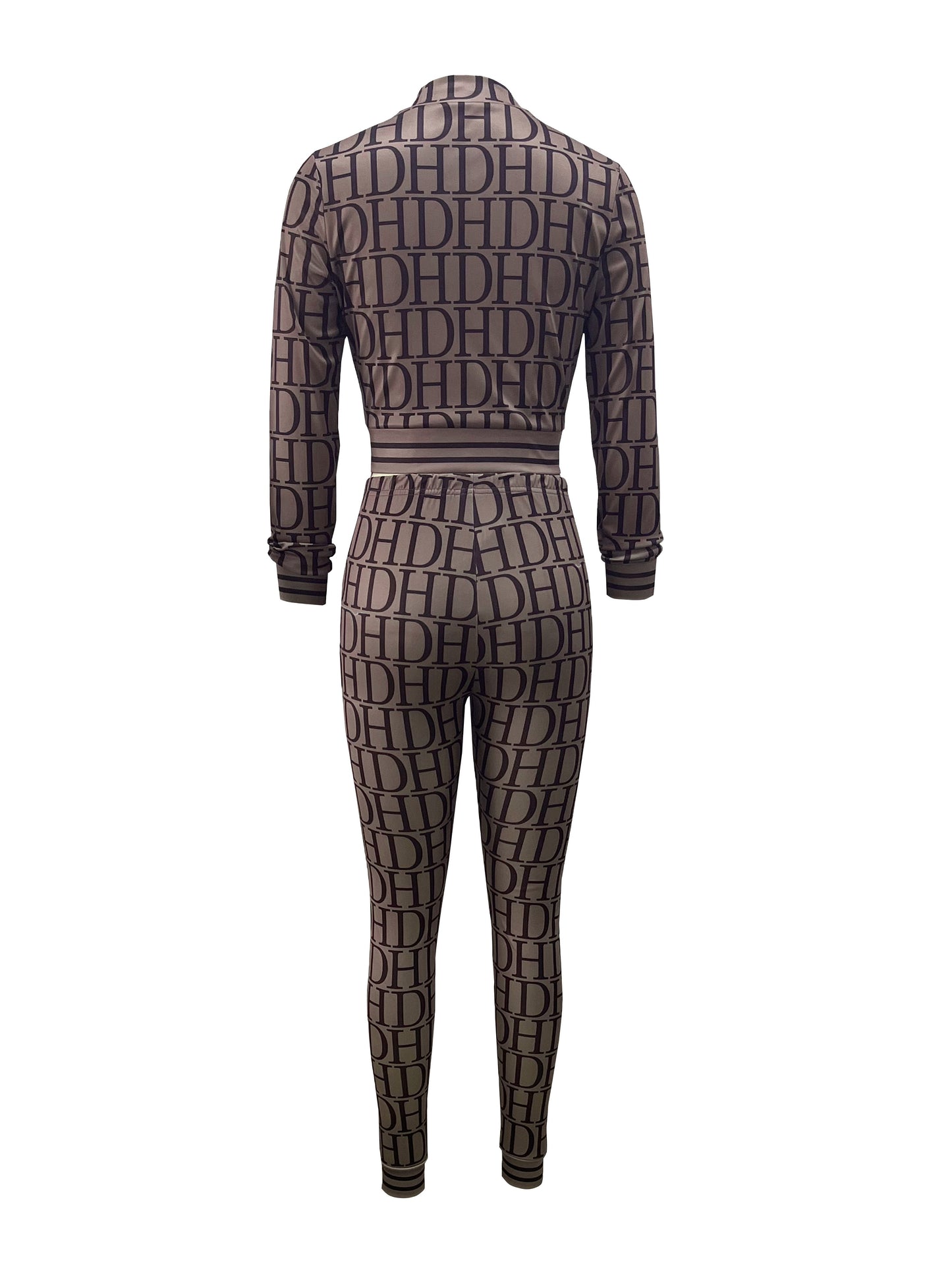 Women's Letter Print Slim Two-piece Set - Mock Neck Long Sleeve Tops & Long Length Pants Outfits - For Casual & Chic Style - Perfect Gift for Fashionable Women