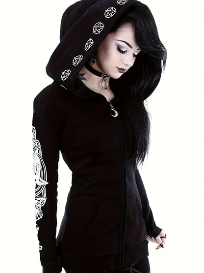 Women's Fashion Punk Style Geometric Print Zipper Sweatshirt