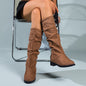 Women's Slouchy Mid Calf Boots, Comfortable Round Toe Pull On Shoes, Classic Boots For Koningsdag/King's Day