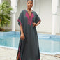 Bohemian Golden Embroidered Plus Size Maxi Dress with Bat Sleeves for Ramadan