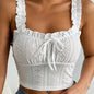 Eyelet Lettuce Trim Crop Cami Top, Casual Tie Front Summer Sleeveless Top, Women's Clothing For Coquette/Cute/Y2K Style