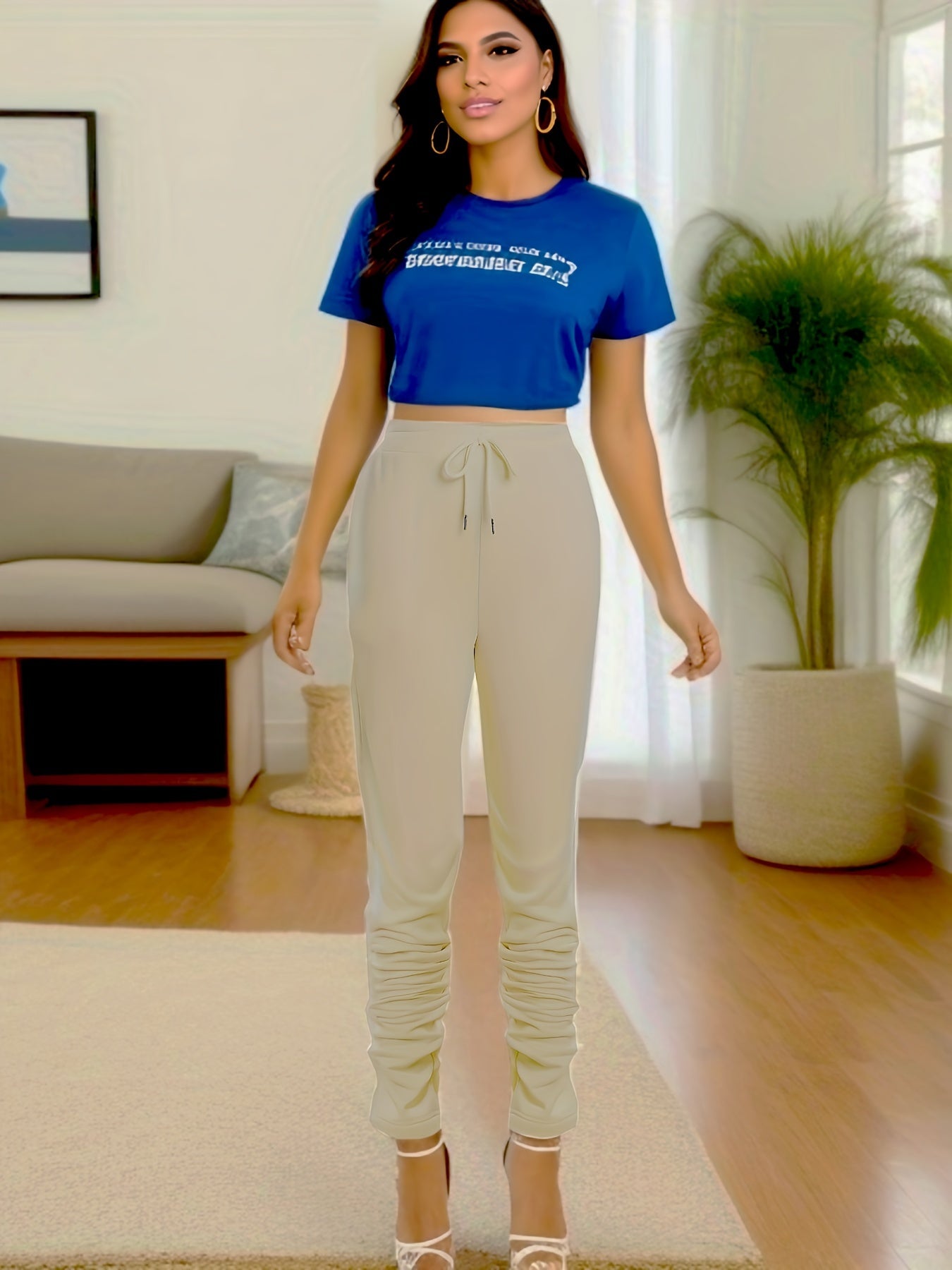 Slant Pockets Drawstring Pants, Casual Loose Pants For Fall & Winter, Women's Clothing