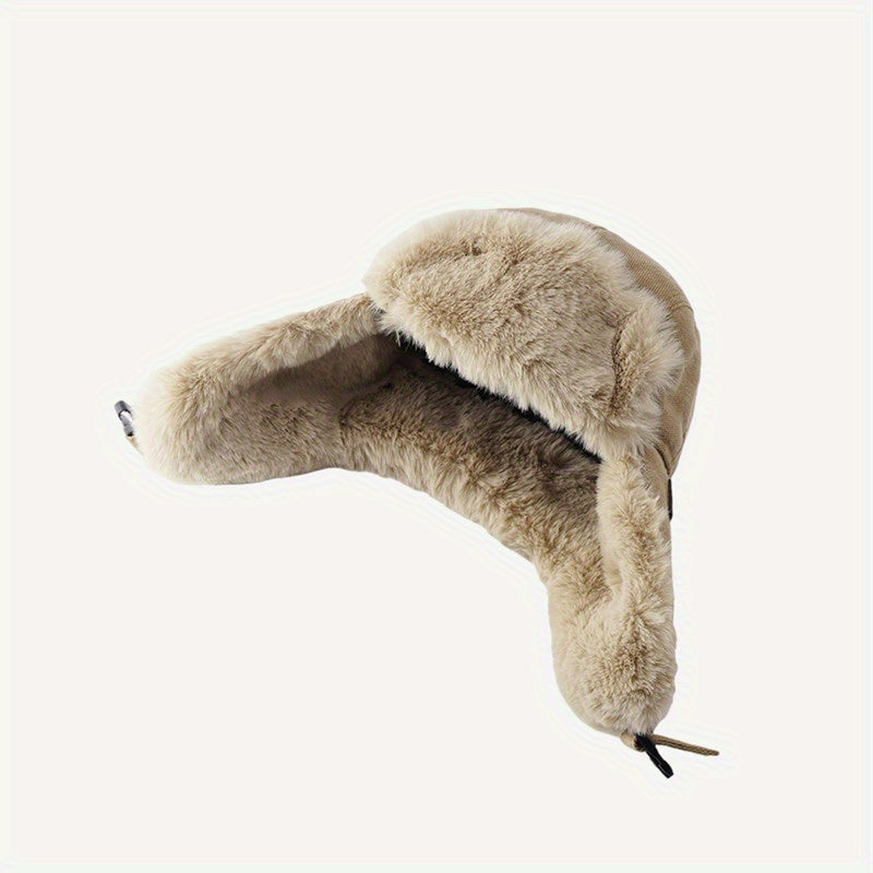 [Thickened Plush Earmuffs] 1pc Thickened Plush Earmuffs - Windproof Flying Cap With Chain And Cloth Label For Men Women