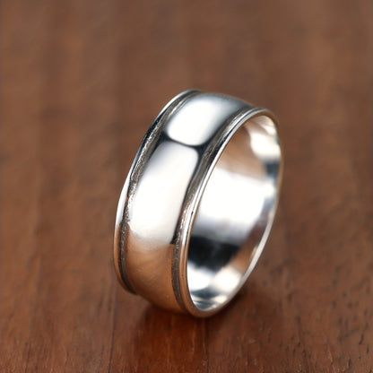 925 Sterling Silver Ring Trendy Wide Band Ring Polish Surface Trendy Wheel Shape Match Daily Outfits Suitable For Men And Women