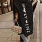 Plus Size Casual Cardigan, Women's Plus Letter & Heart Print Long Sleeve Open Front Hooded Sweater Cardigan With Pockets