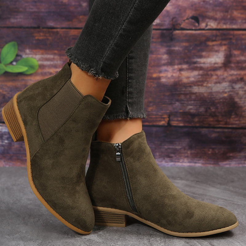 Pointed Toe Ankle Boots - Chunky Heels, Stylish, Comfortable for Daily Wear