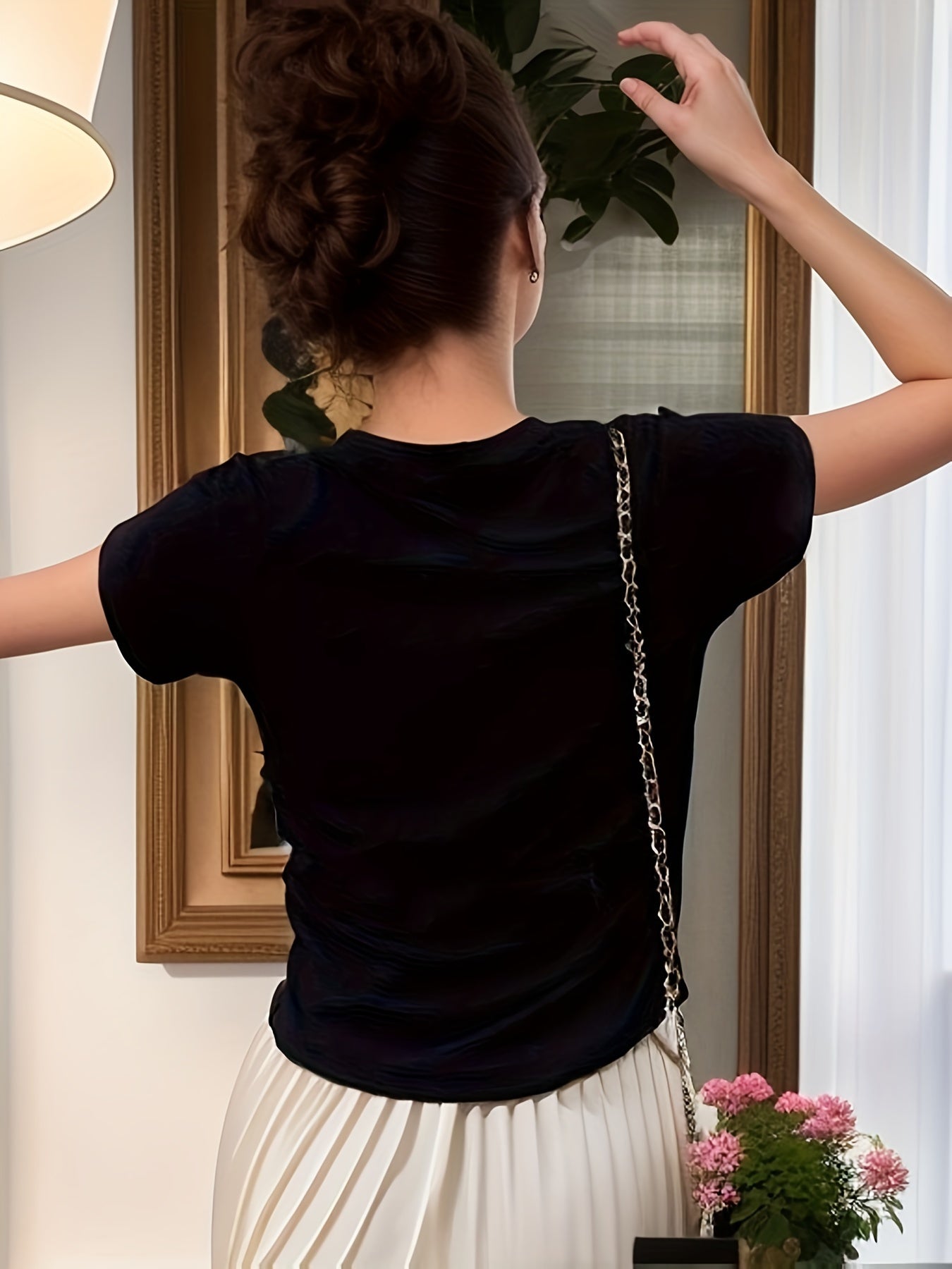 Womens Chic Solid Mock Neck Short Sleeve Knit Sweater - Soft & Breathable - Casual Everyday Style