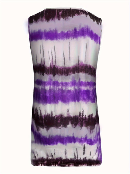 Elegant Tie Dye V-Neck Tank Top – Comfort Stretch, All-Season Chic & Durable