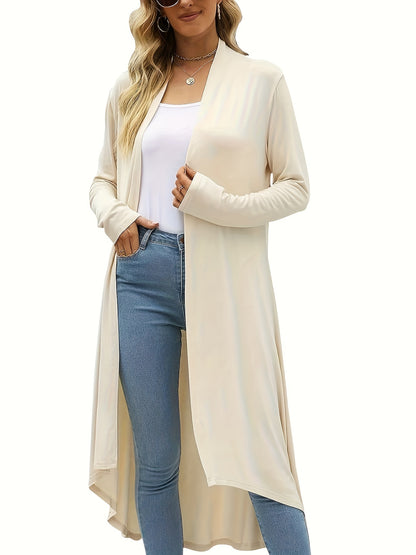 Cozy Long Length Cardigan Sweater - Soft Open Front Drape Knit Design, Casual Long Sleeve, Relaxed Fit, Women's Clothing for Everyday Wear