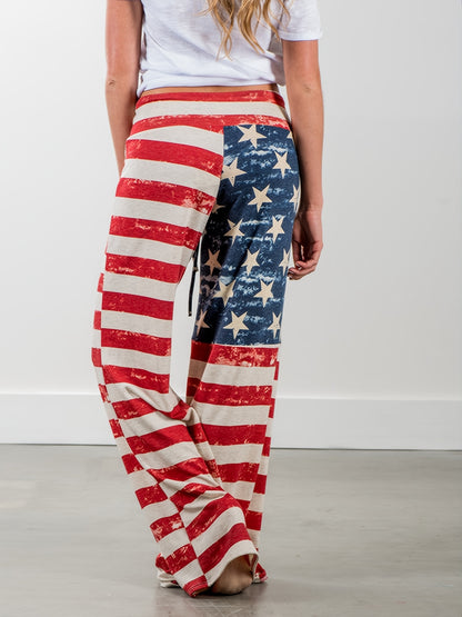 Plus Size Floral Print High Rise Drawstring Long Pants, Women's Plus Slight Stretch Loose Casual Pants